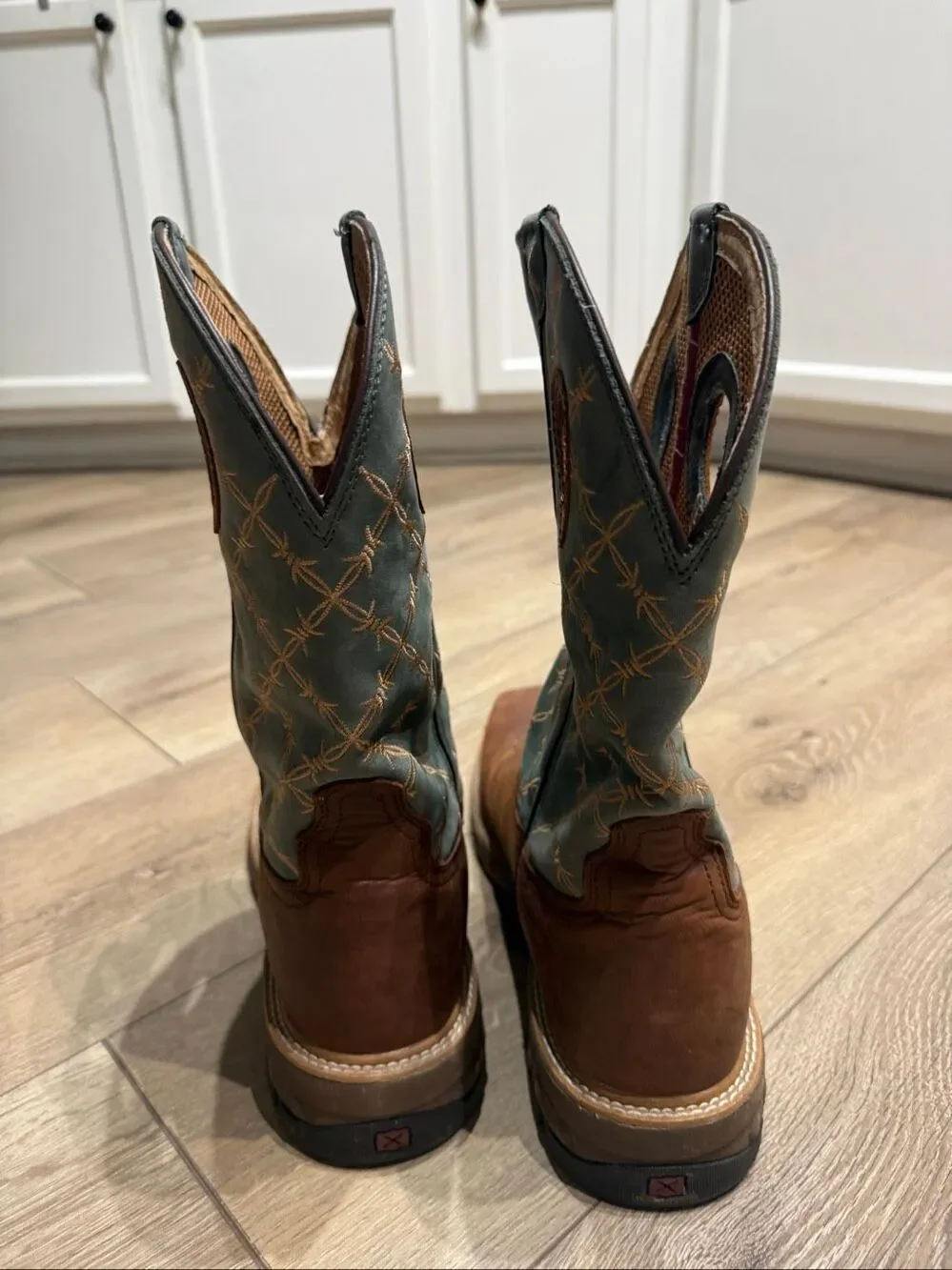 Twisted X Men's Western Nano Composite Toe Work Boots Brown Teal Barbed Wire 11D